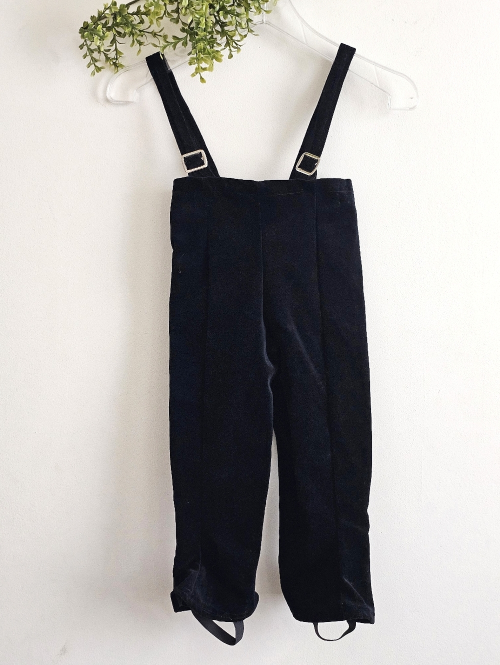 Vintage Kids Stirrup Pants Suspenders Black USA Cotton Velour Size 4 Equestrian